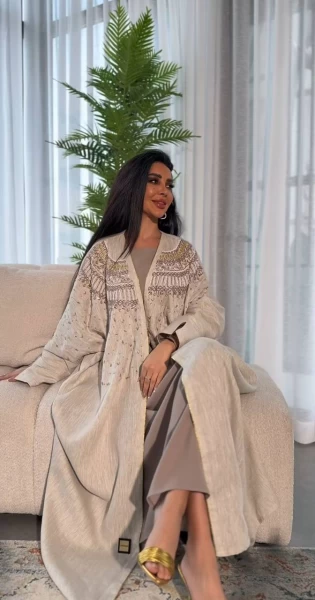 Beige Linen Abaya  IB142 Beage